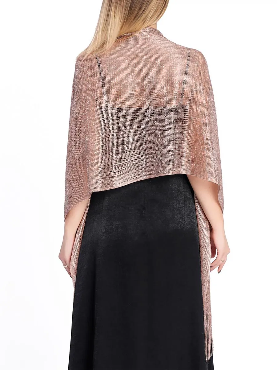 2025 Women's Rose Gold Fringe Shawls Sparkling Metallic Scarf