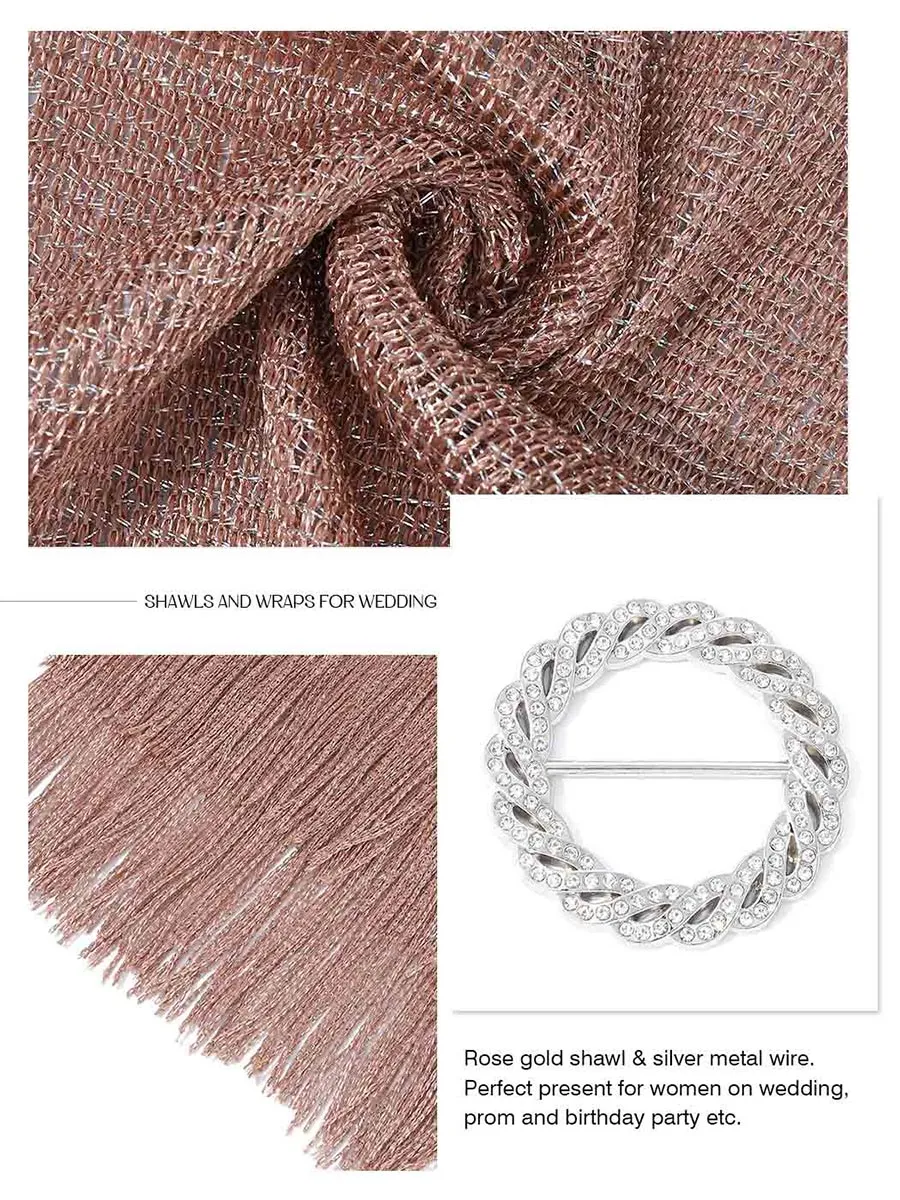 2025 Women's Rose Gold Fringe Shawls Sparkling Metallic Scarf