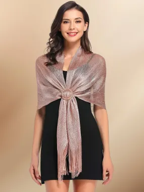 2025 Women's Rose Gold Fringe Shawls Sparkling Metallic Scarf