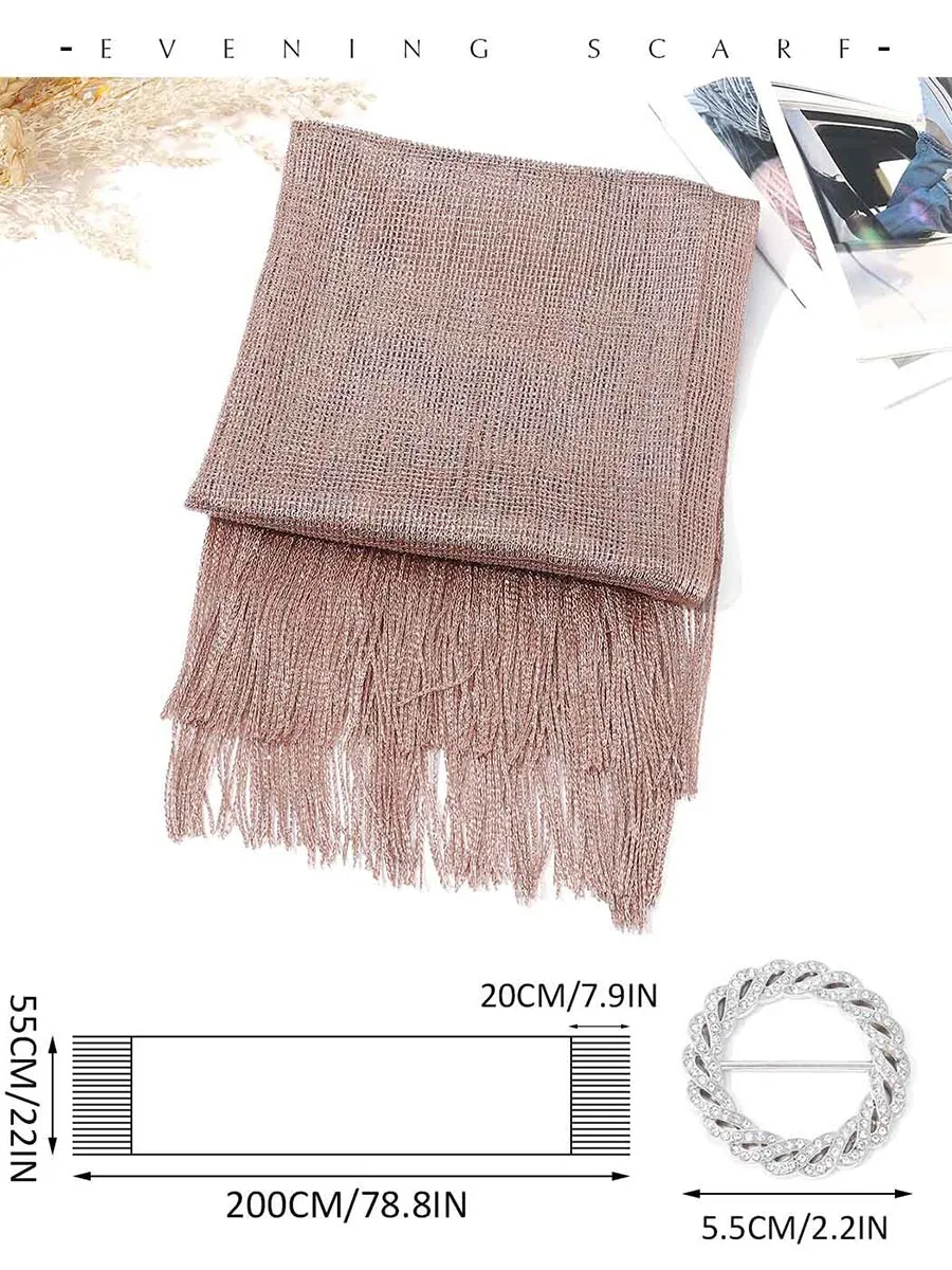 2025 Women's Rose Gold Fringe Shawls Sparkling Metallic Scarf