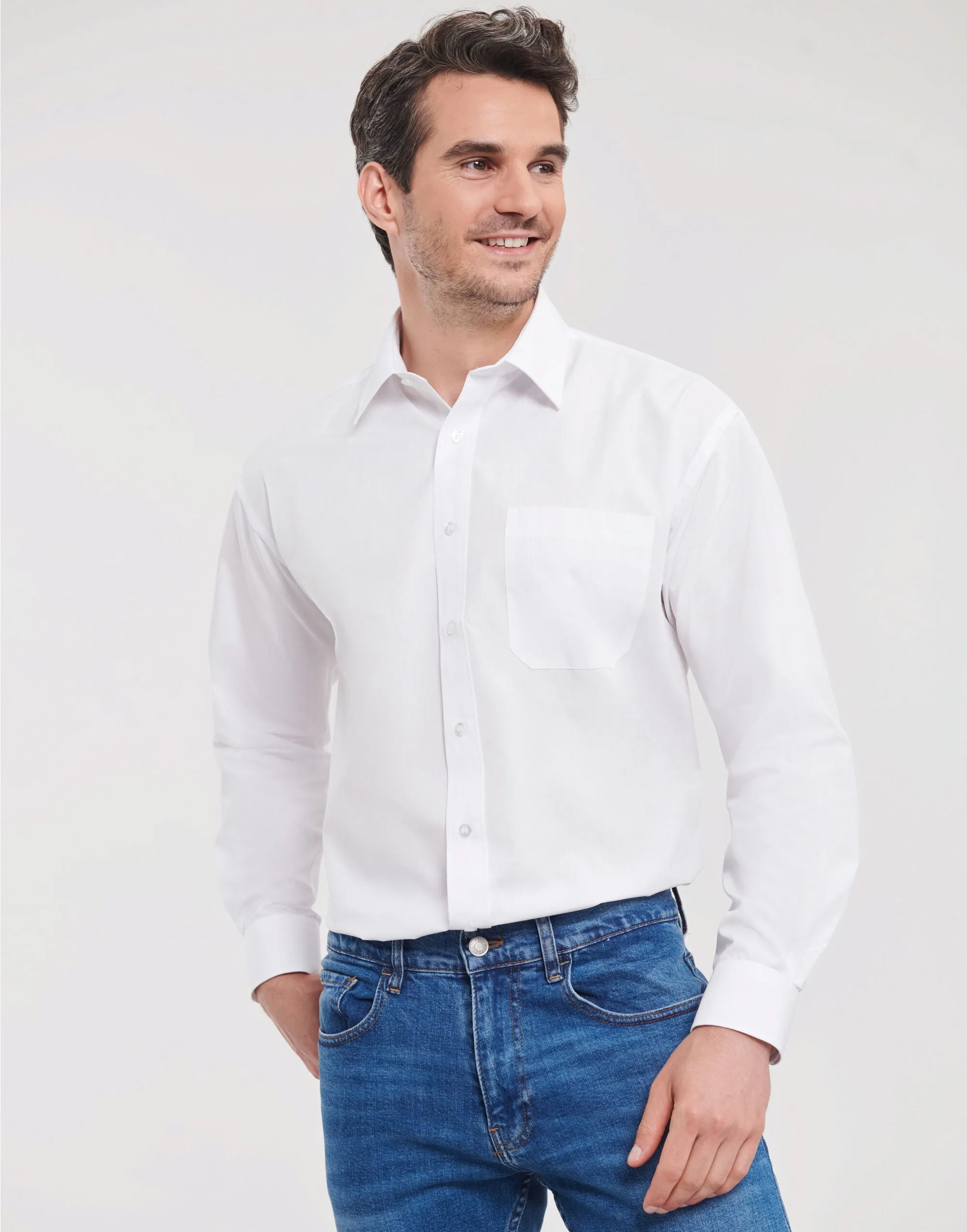 934M Russell Collection Men LS Classic Poplin