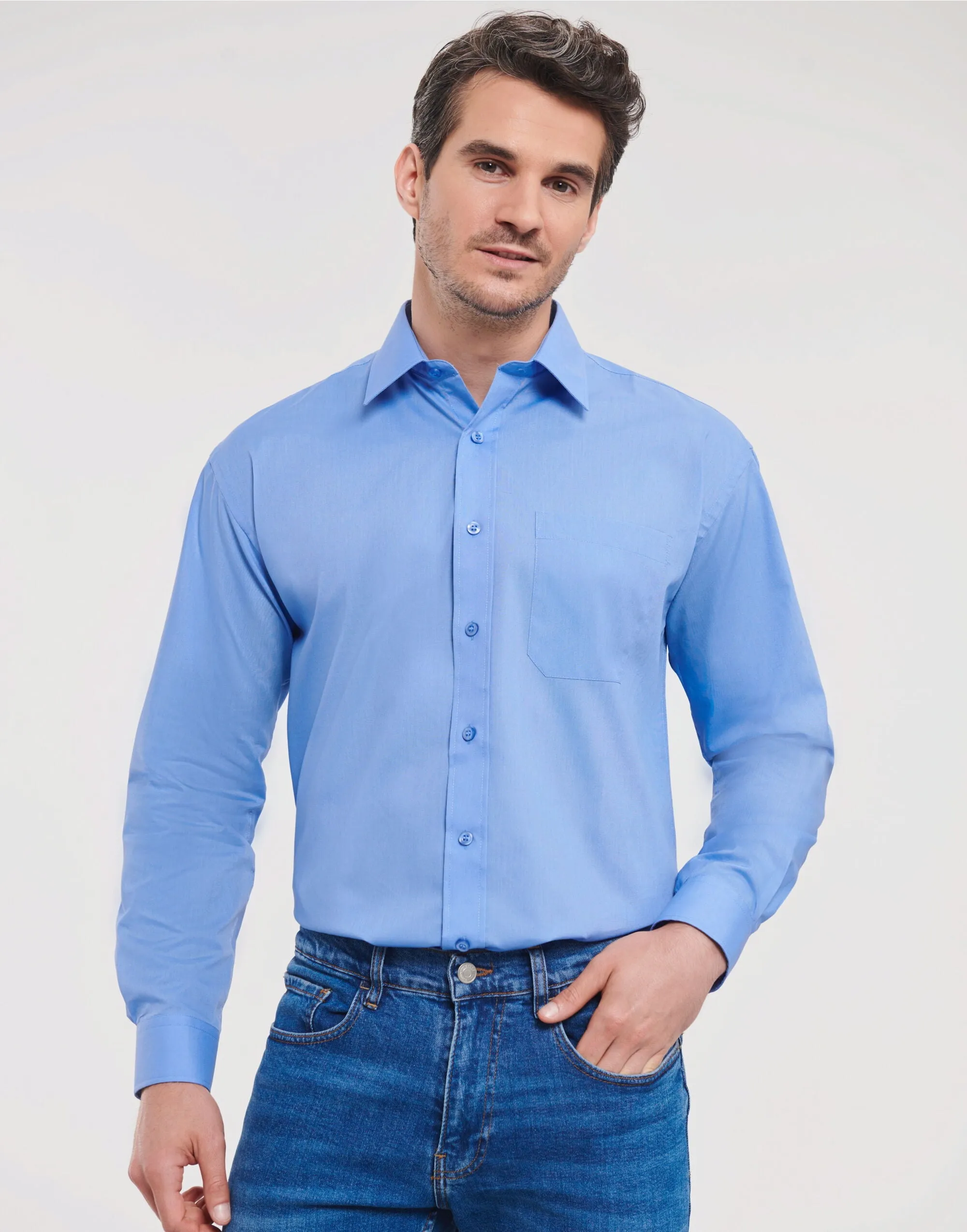 934M Russell Collection Men LS Classic Poplin