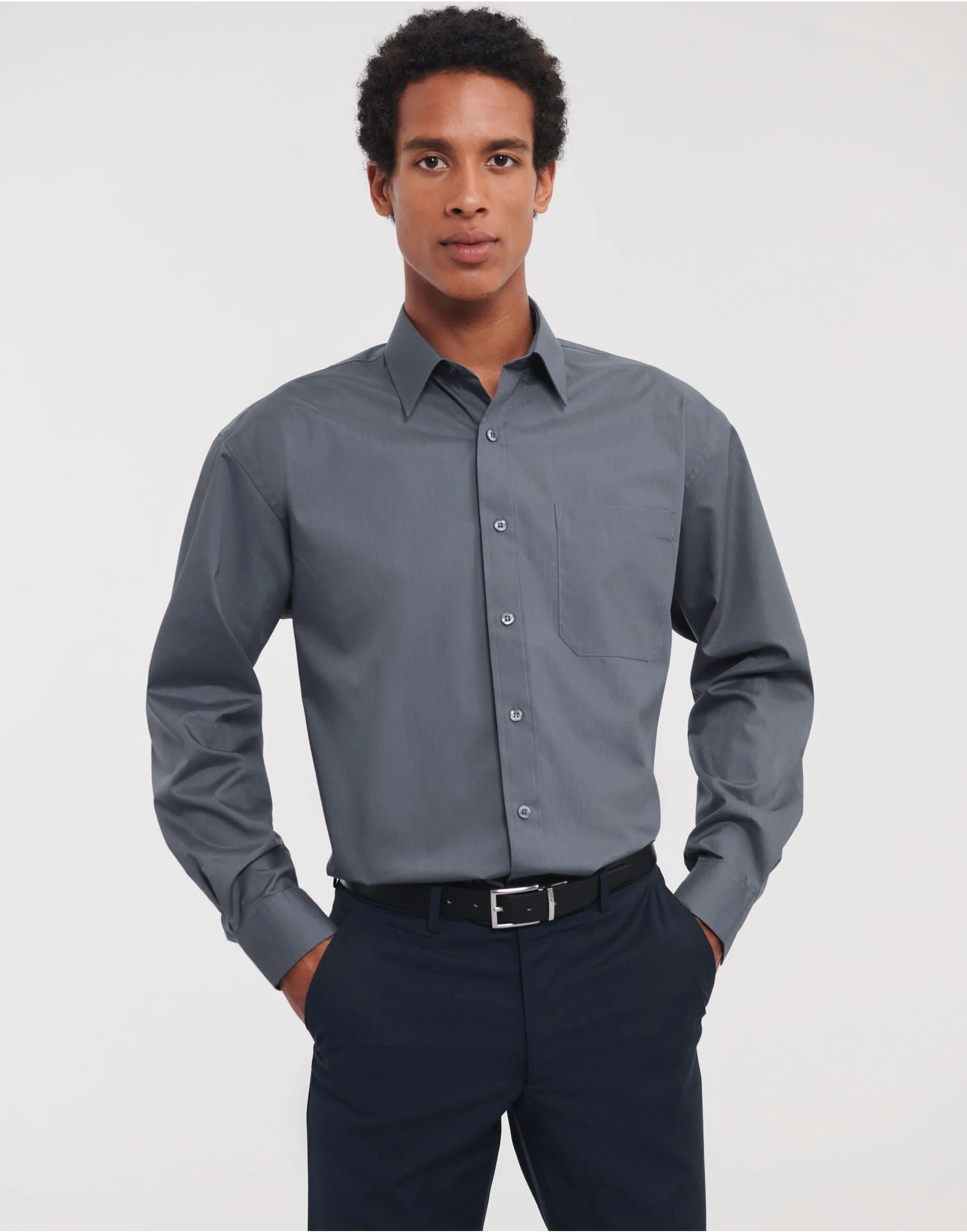 934M Russell Collection Men LS Classic Poplin