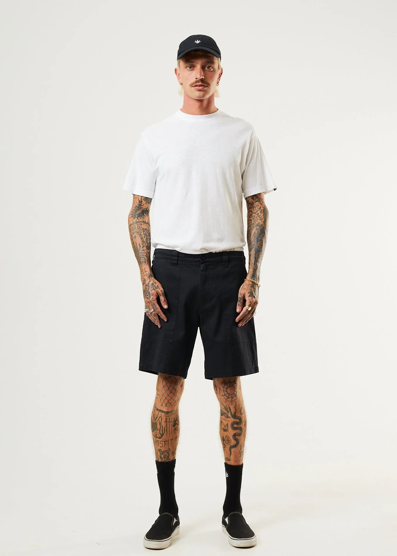 AFENDS Mens Chess Club - Relaxed Shorts - Black