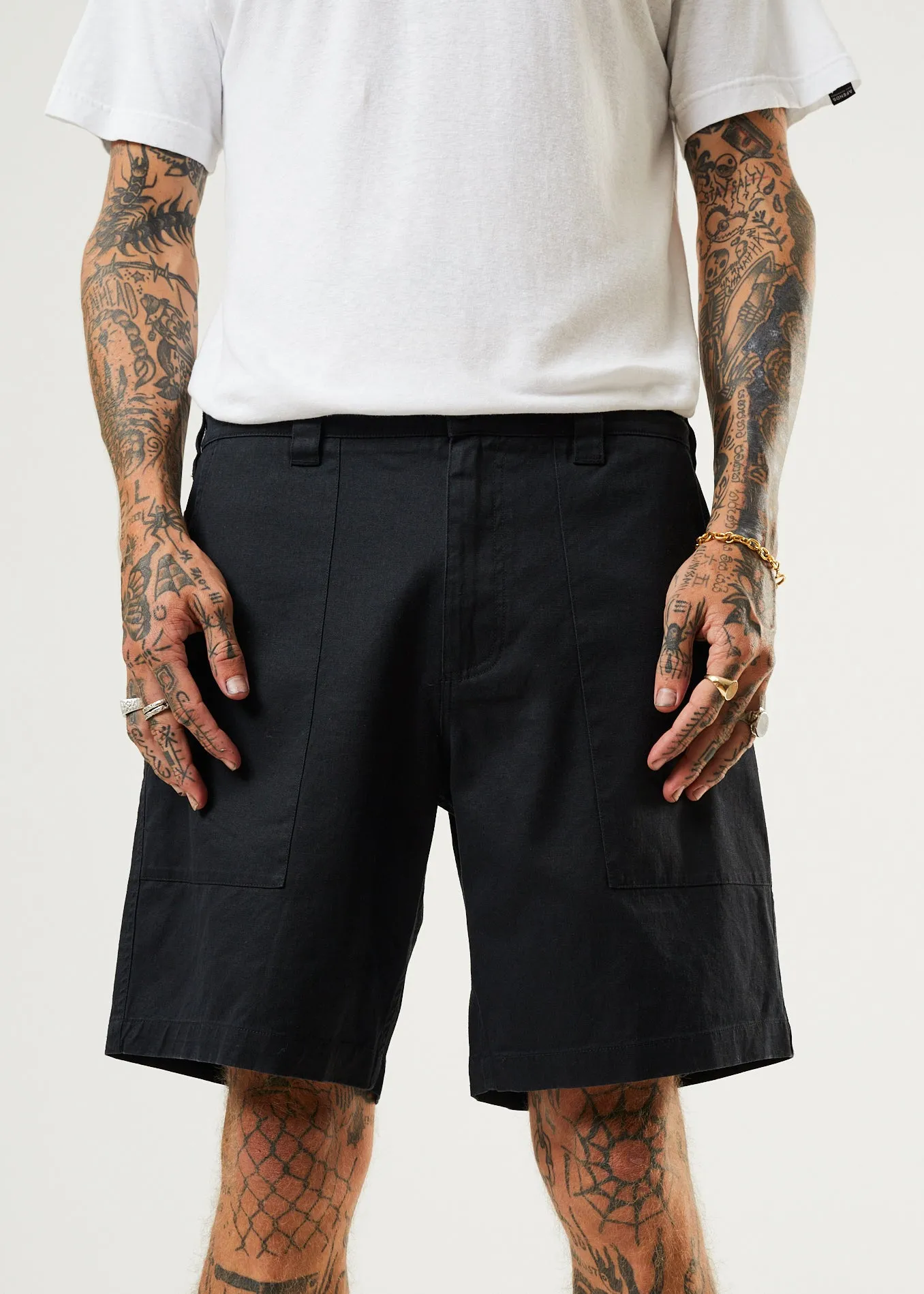 AFENDS Mens Chess Club - Relaxed Shorts - Black