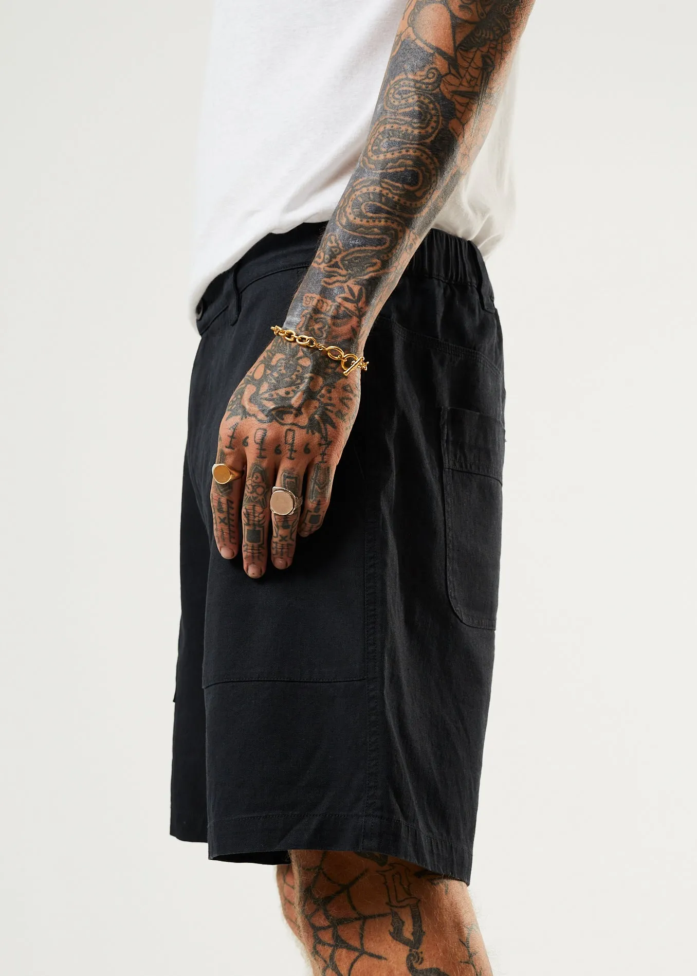 AFENDS Mens Chess Club - Relaxed Shorts - Black