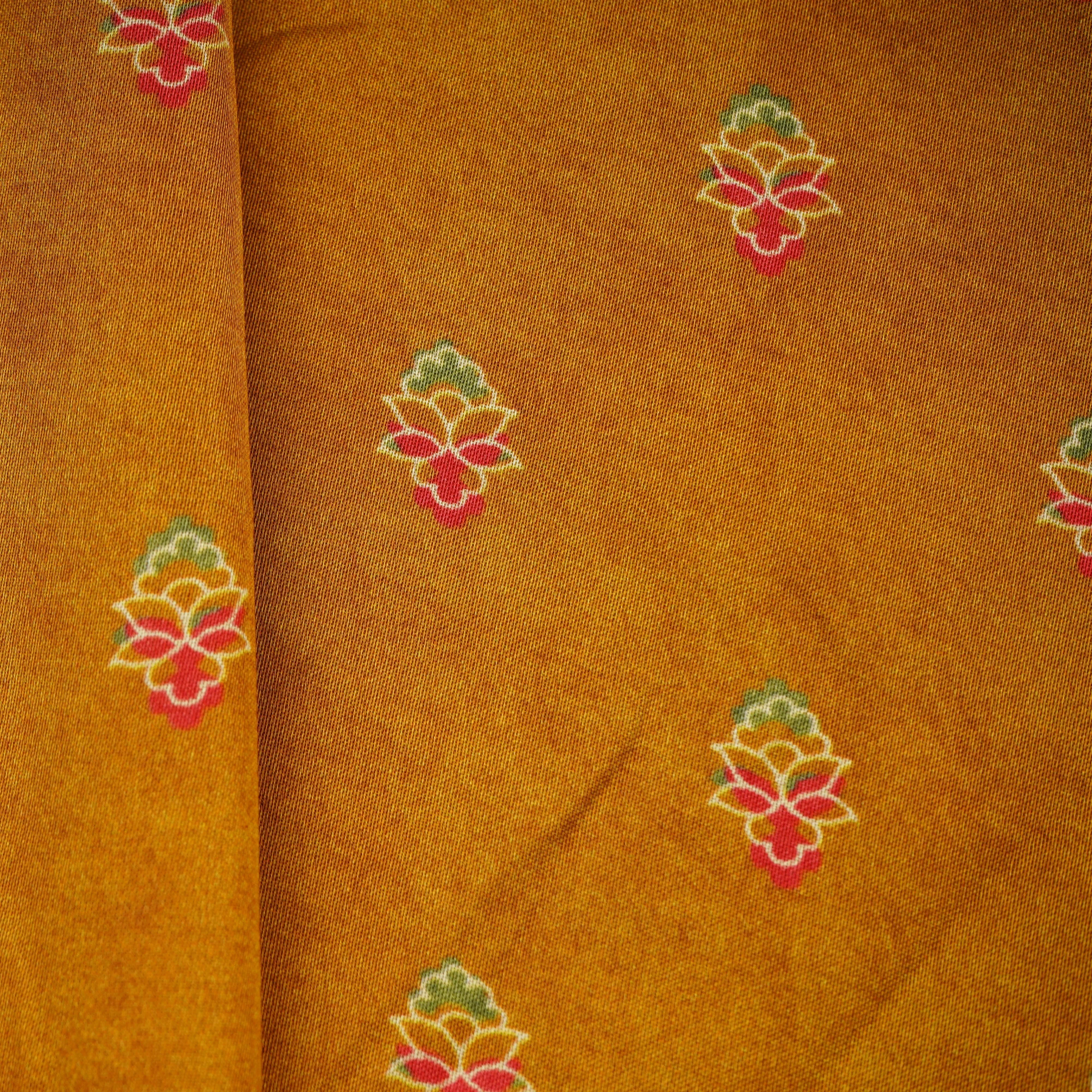 Brown Floral Print Bemberg Silk Fabric 20875