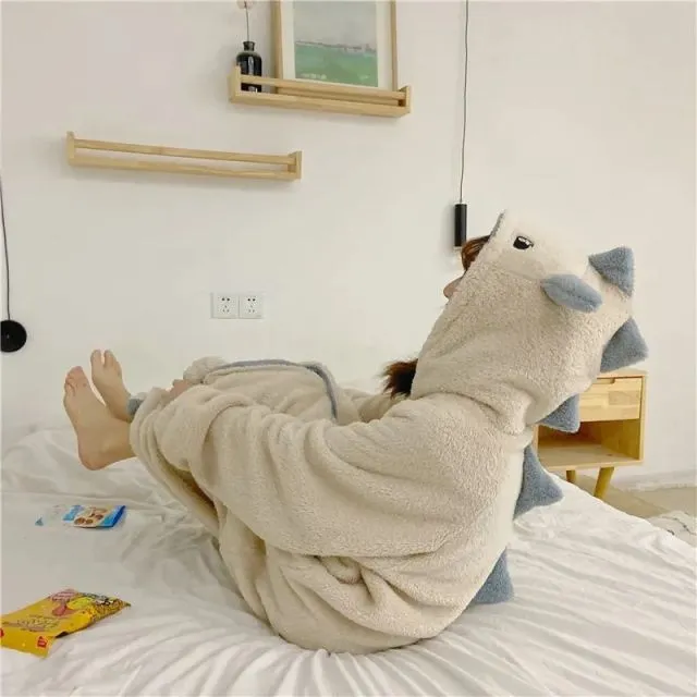 Cartoon Dinosaur Hooded Pajamas Dress