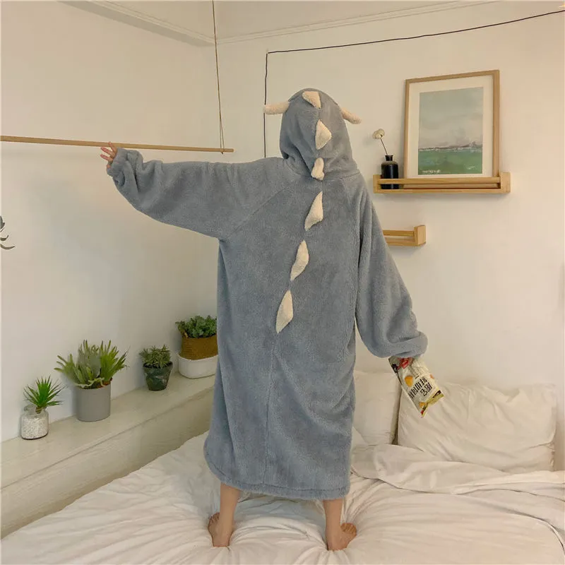 Cartoon Dinosaur Hooded Pajamas Dress