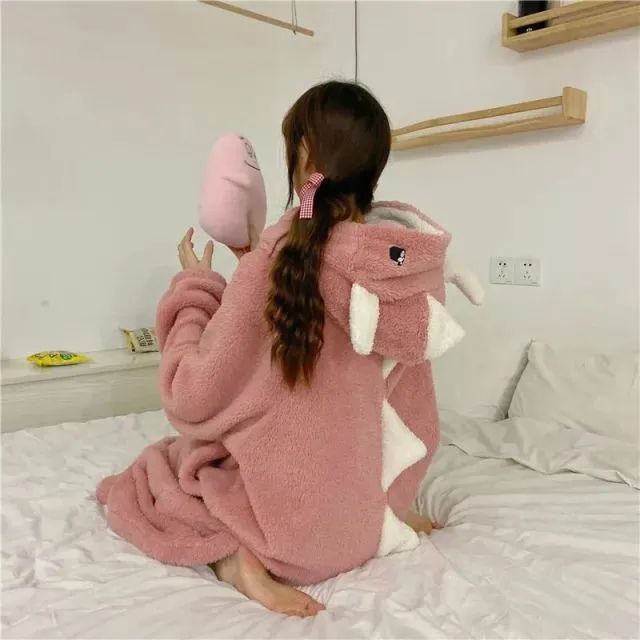 Cartoon Dinosaur Hooded Pajamas Dress