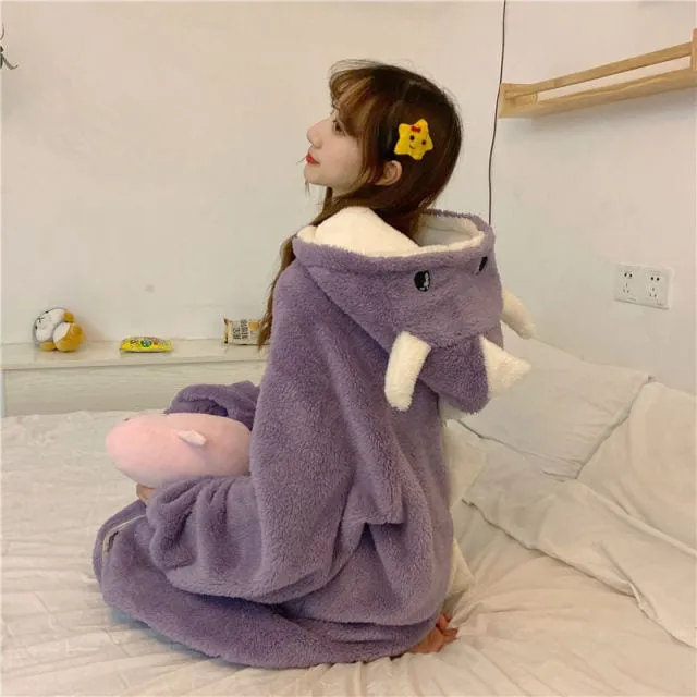 Cartoon Dinosaur Hooded Pajamas Dress