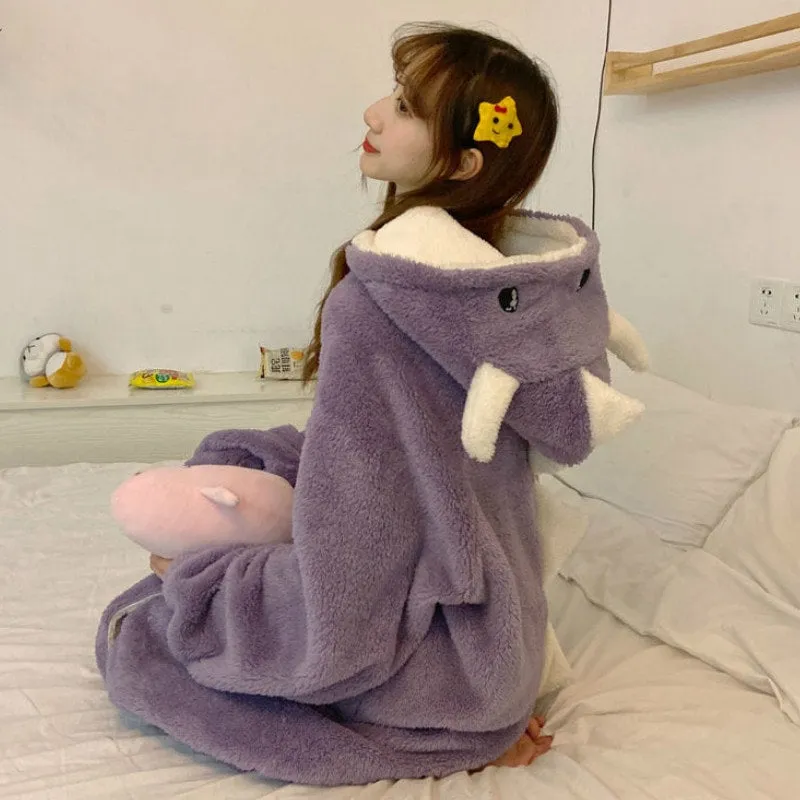 Cartoon Dinosaur Hooded Pajamas Dress