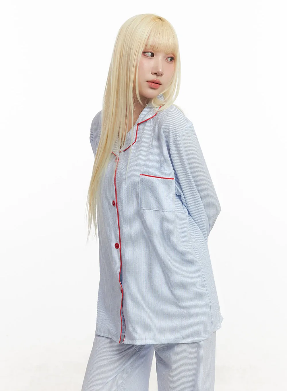 Comfy Stripe Buttoned Pajama Set IM504