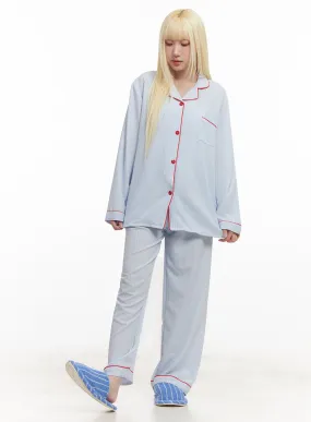 Comfy Stripe Buttoned Pajama Set IM504