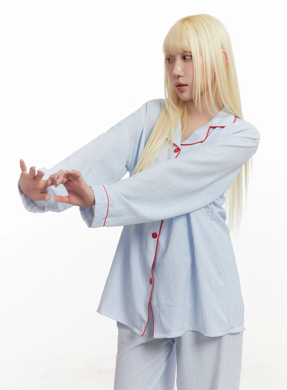 Comfy Stripe Buttoned Pajama Set IM504