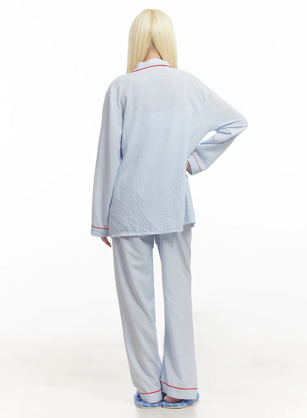 Comfy Stripe Buttoned Pajama Set IM504