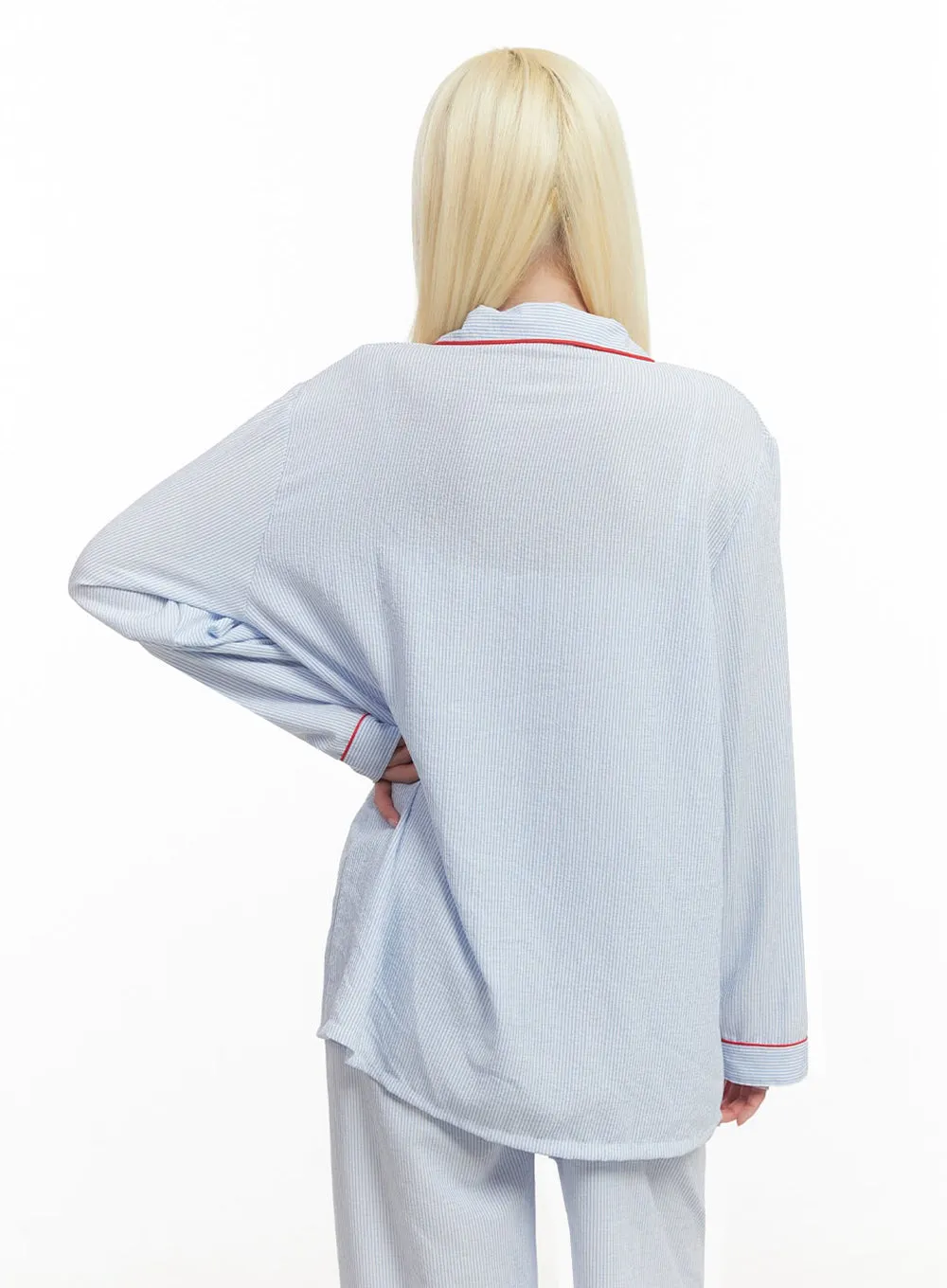 Comfy Stripe Buttoned Pajama Set IM504