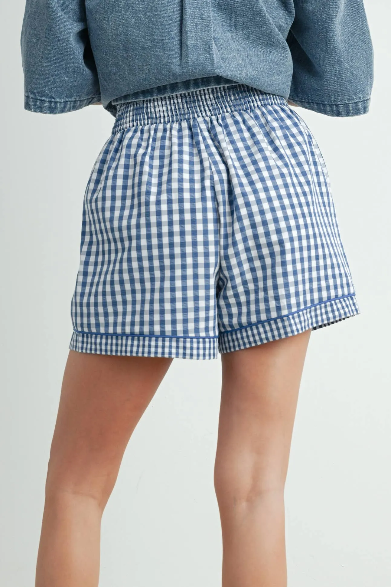 Garterized Gingham Shorts - BMP7658