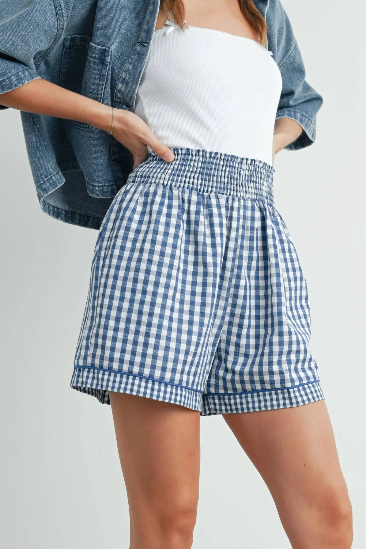 Garterized Gingham Shorts - BMP7658