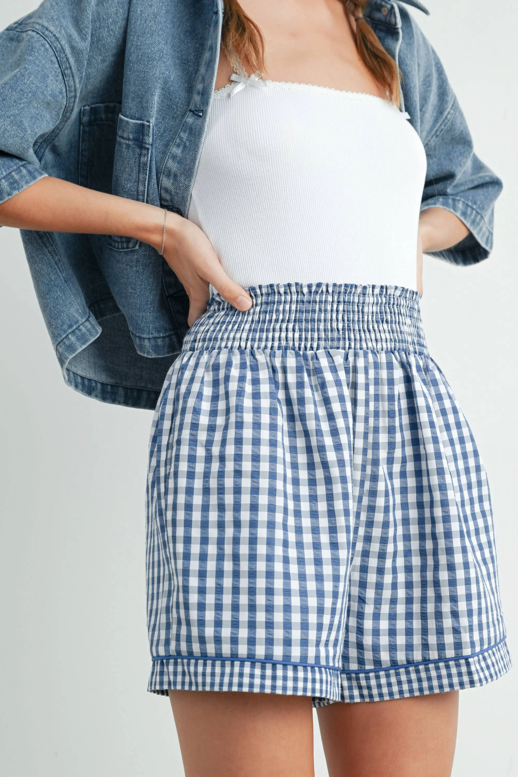 Garterized Gingham Shorts - BMP7658