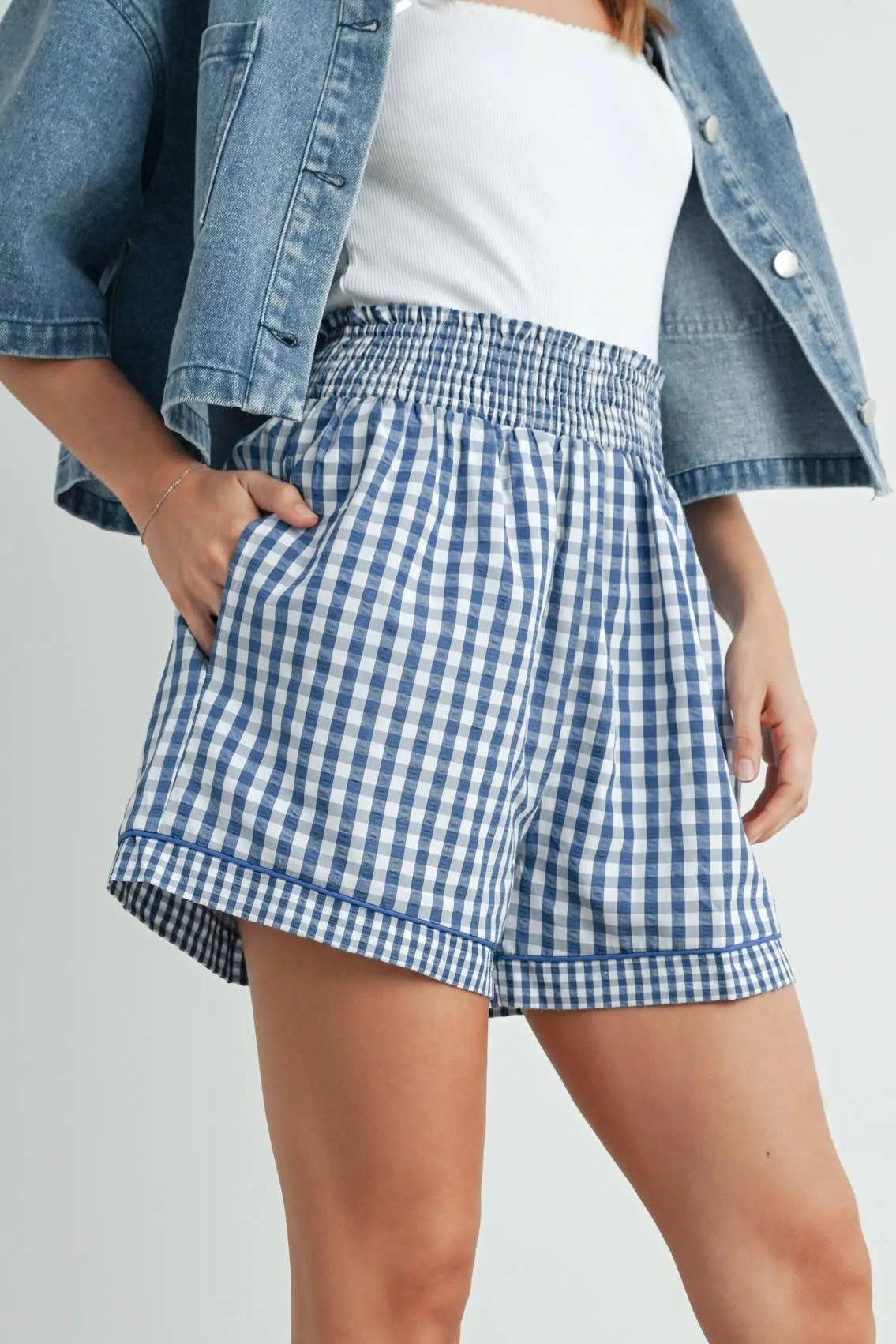 Garterized Gingham Shorts - BMP7658
