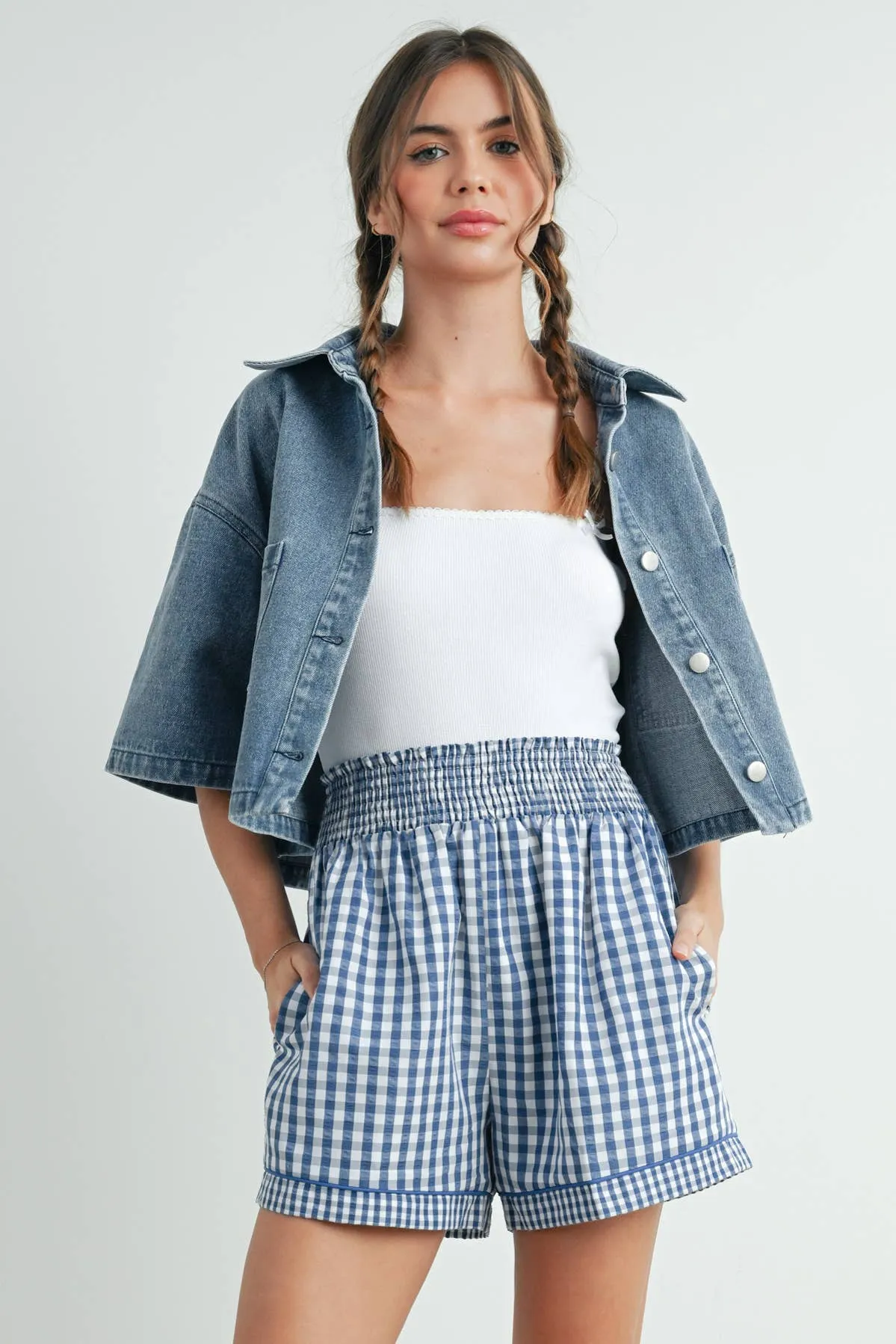Garterized Gingham Shorts - BMP7658