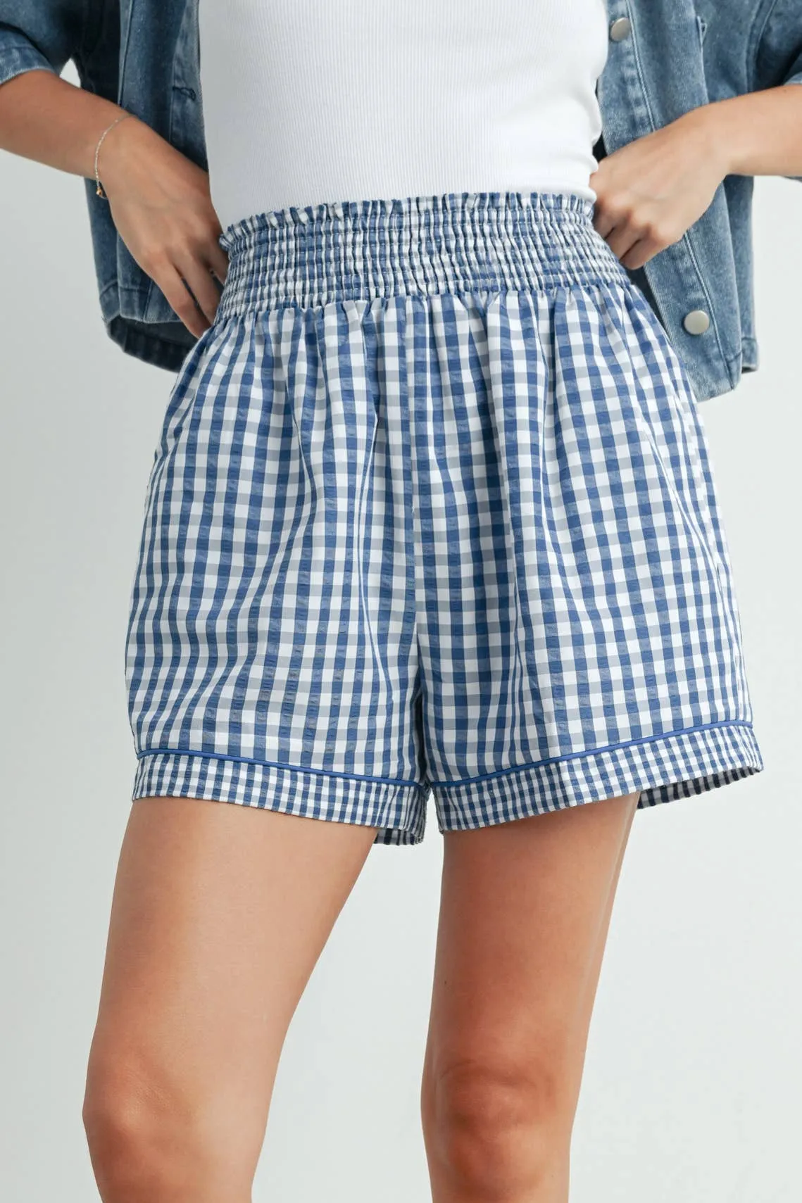 Garterized Gingham Shorts - BMP7658