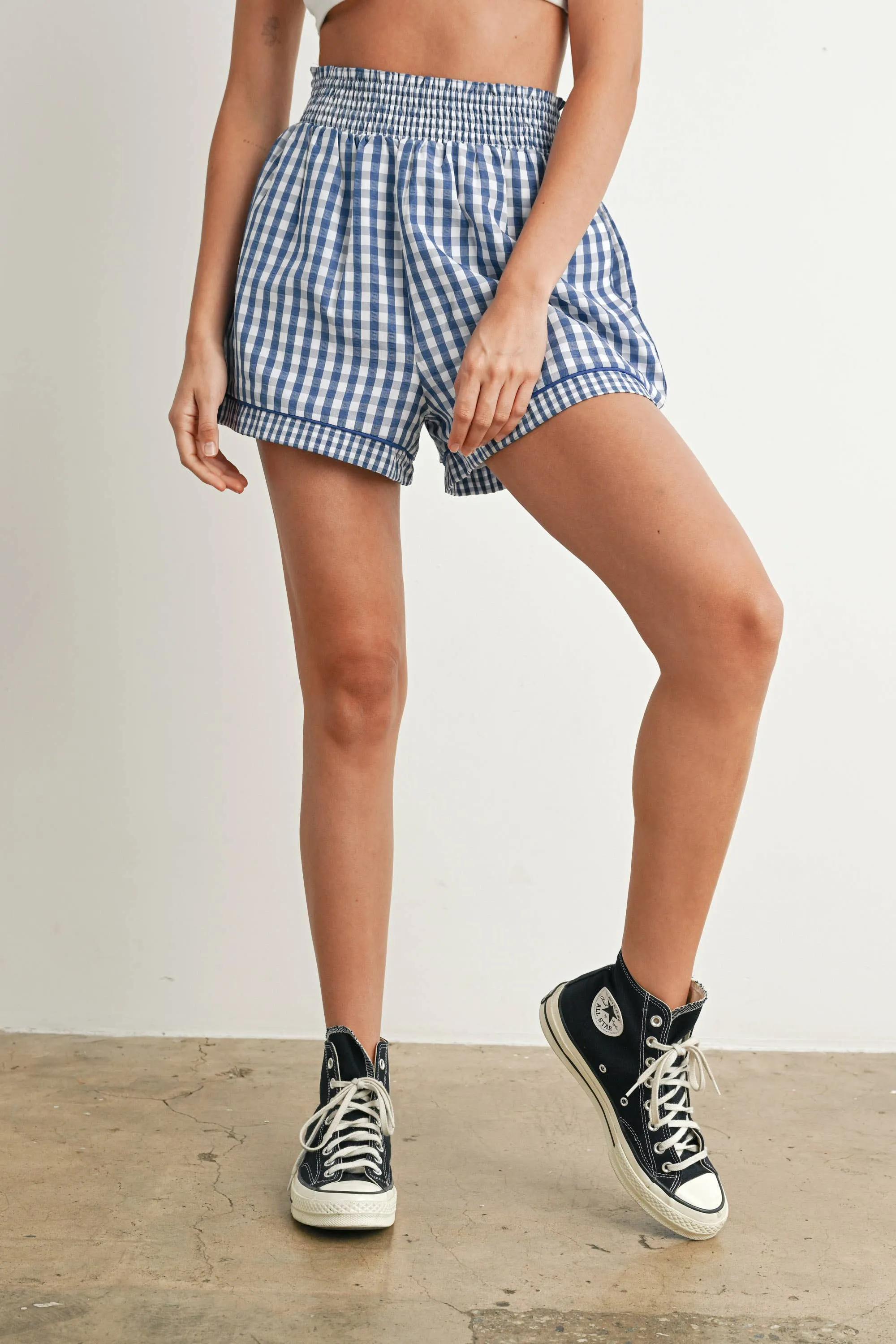 Garterized Gingham Shorts - BMP7658