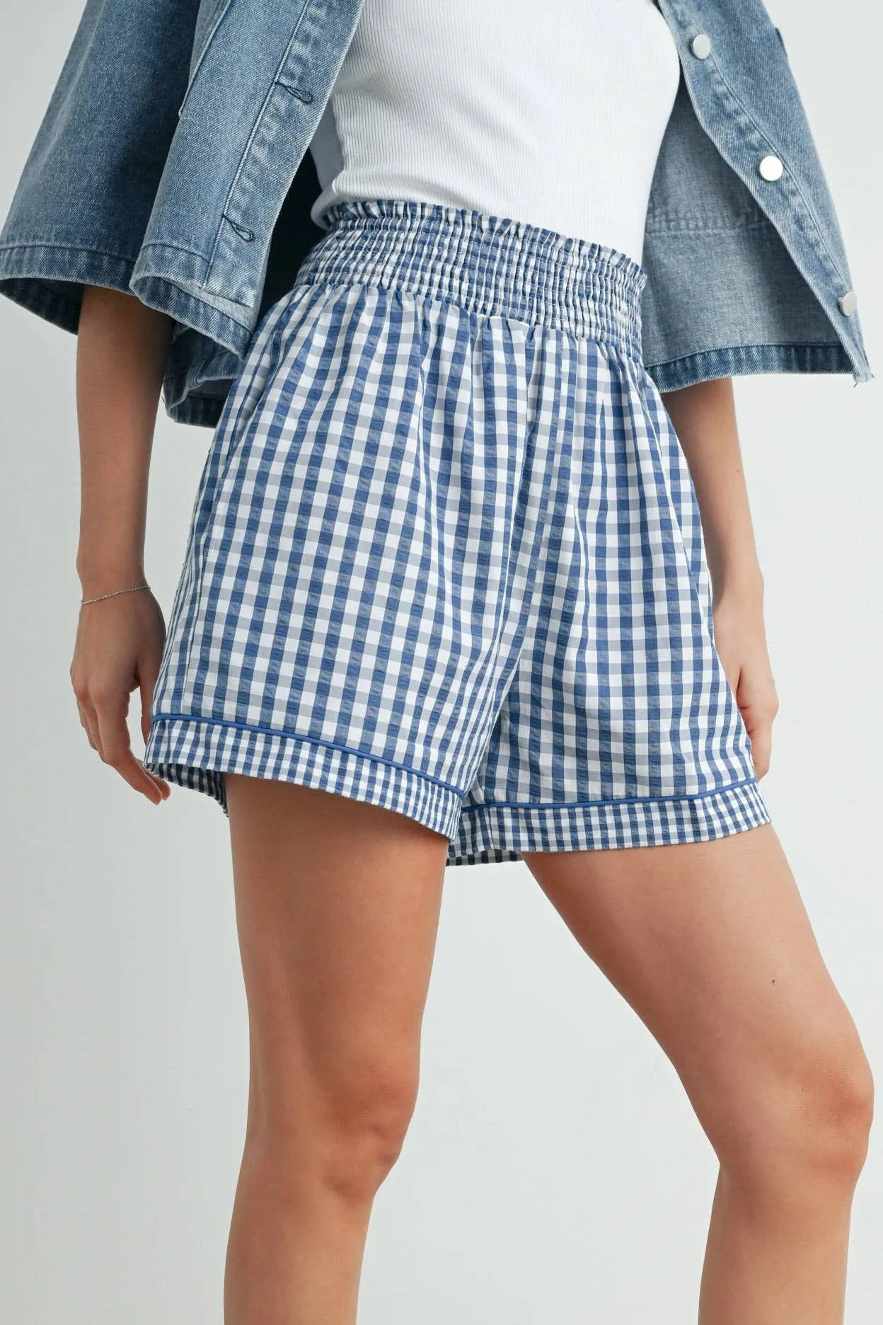 Garterized Gingham Shorts - BMP7658