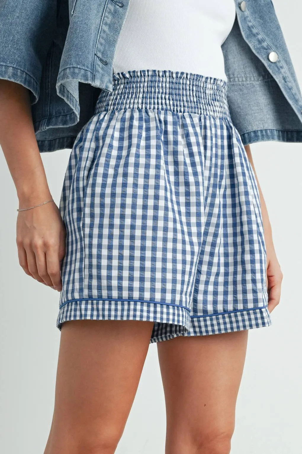Garterized Gingham Shorts - BMP7658