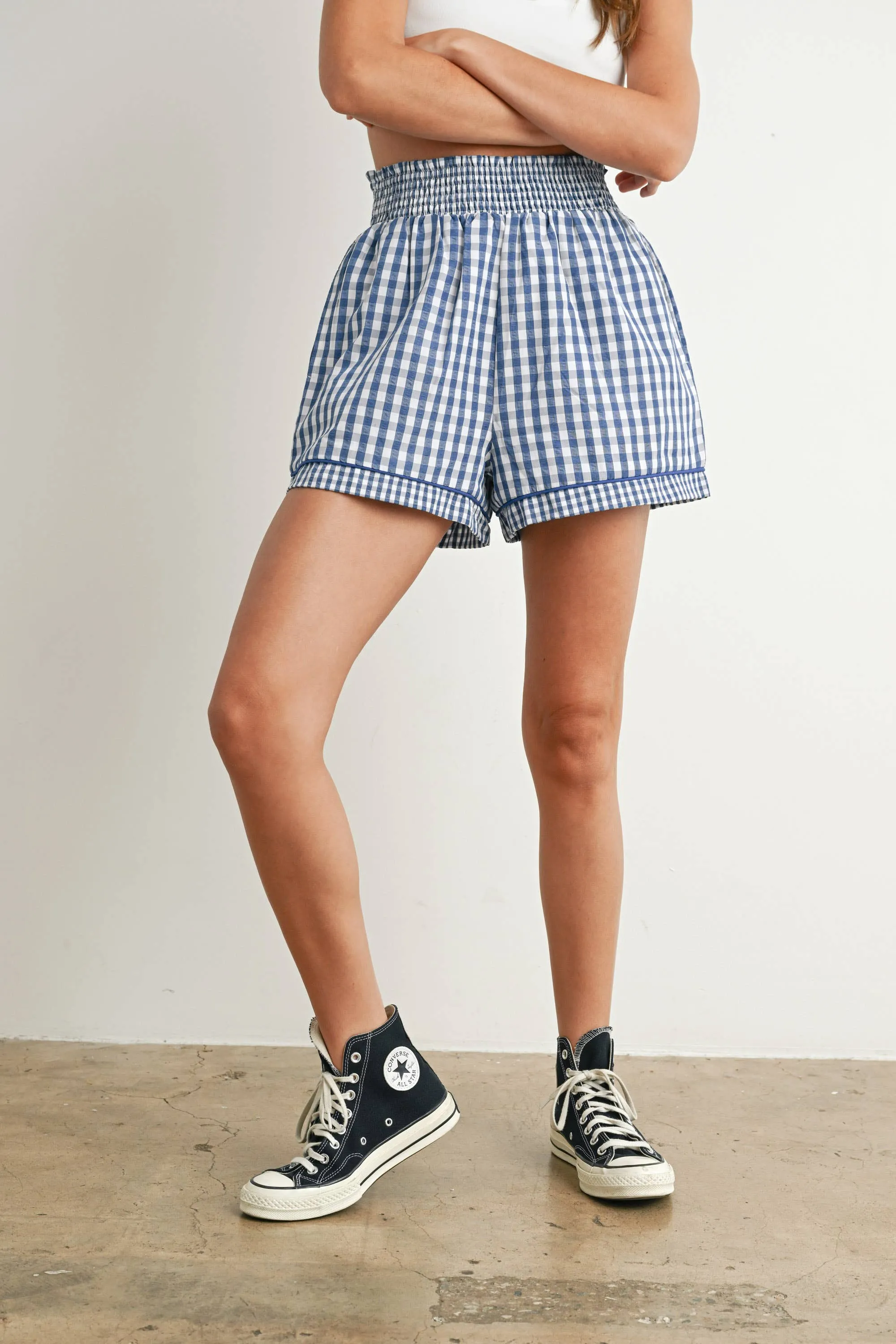 Garterized Gingham Shorts - BMP7658