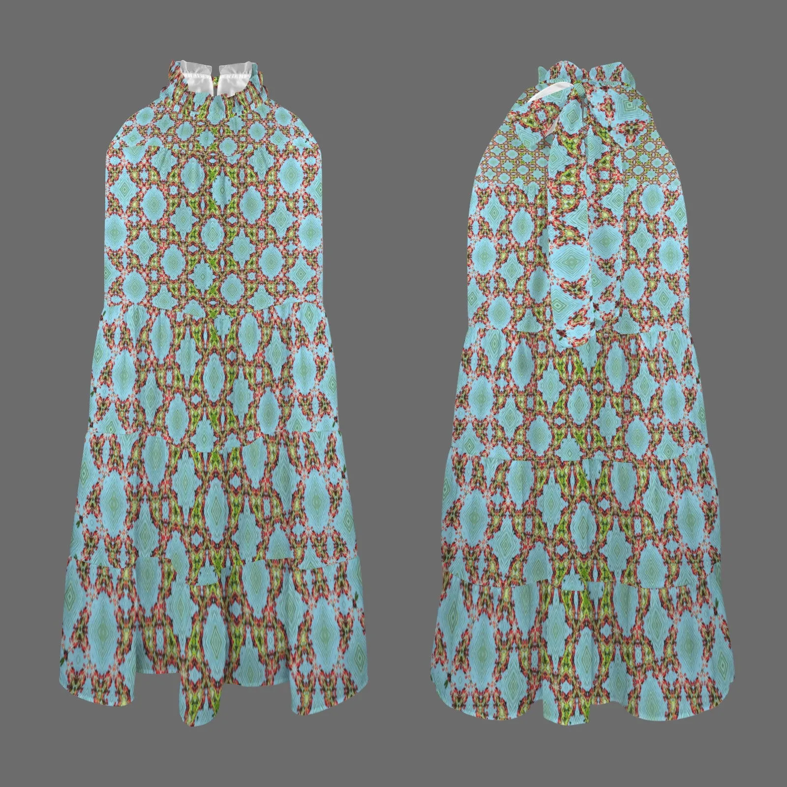Halter Dress Buffalo Berries Blue Cascade