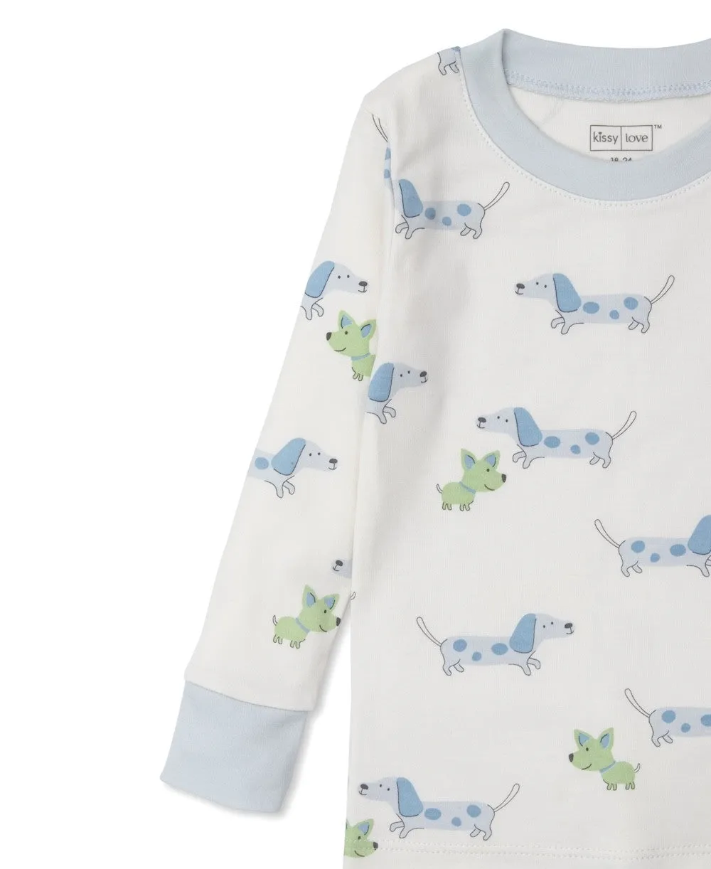 Kissy Kissy Love Boys Blue Puppy Dog Fun Snug Fit Pajamas