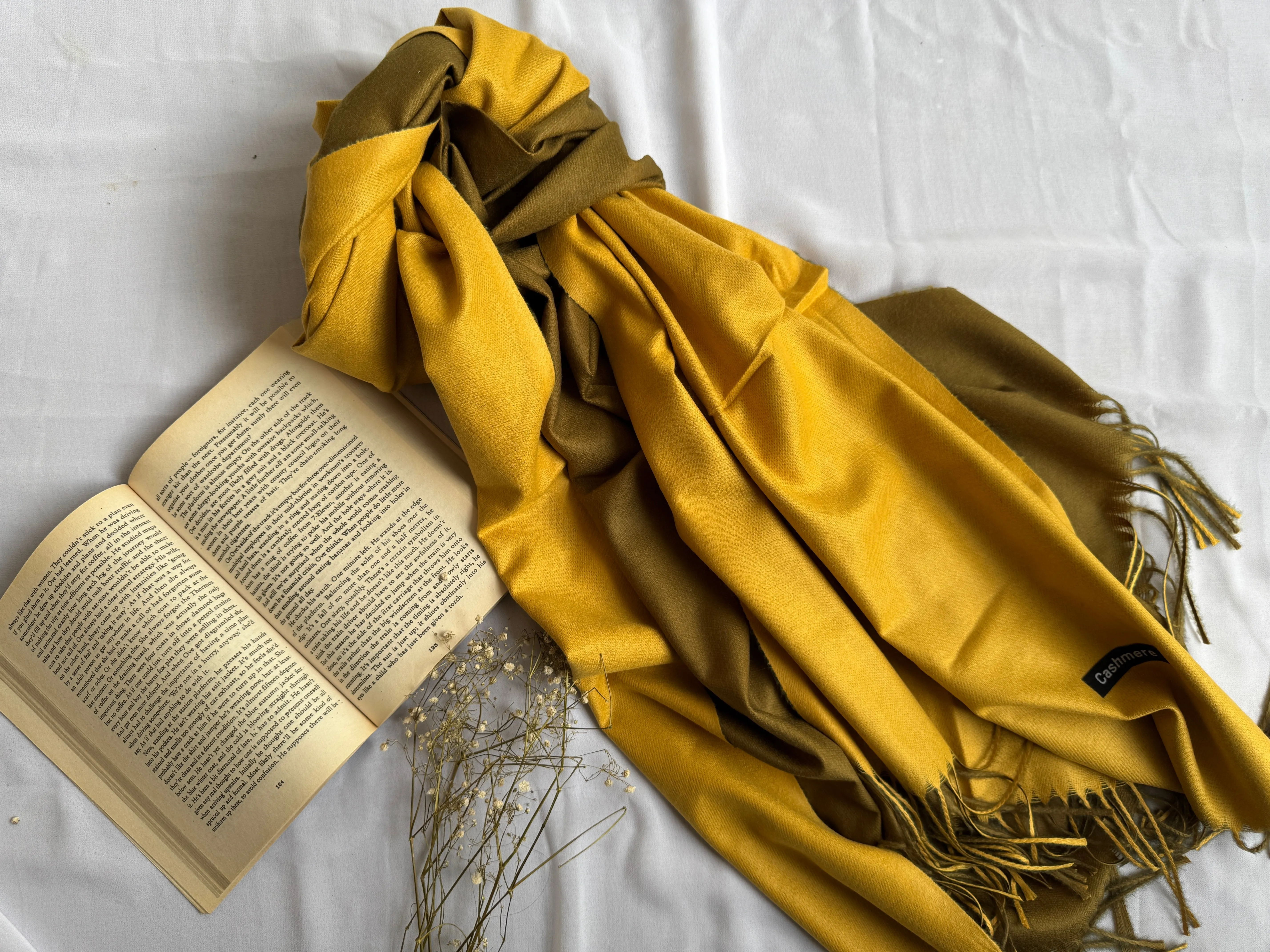 Reversible Woollen Pashmina- Mustard Olive