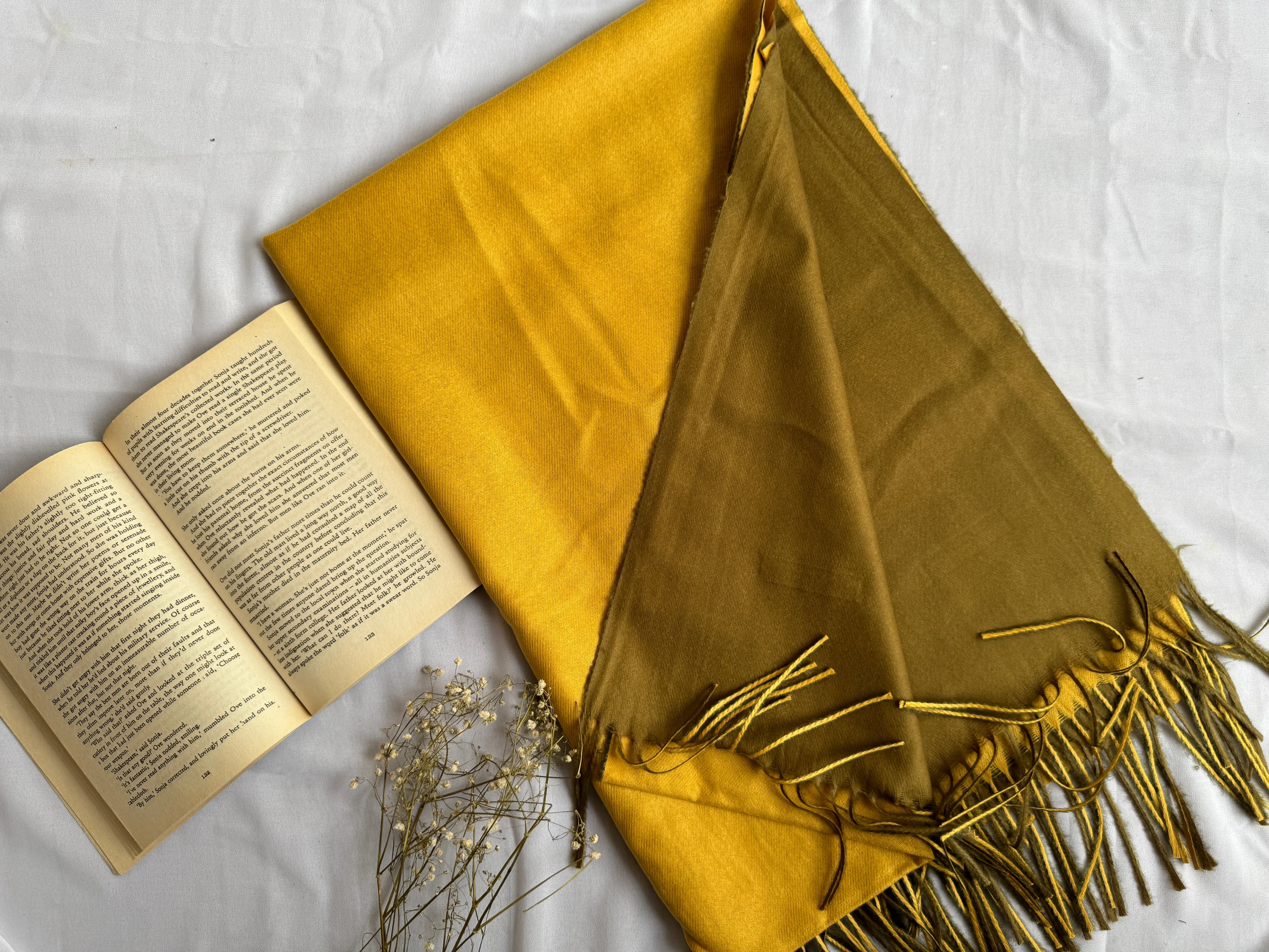 Reversible Woollen Pashmina- Mustard Olive