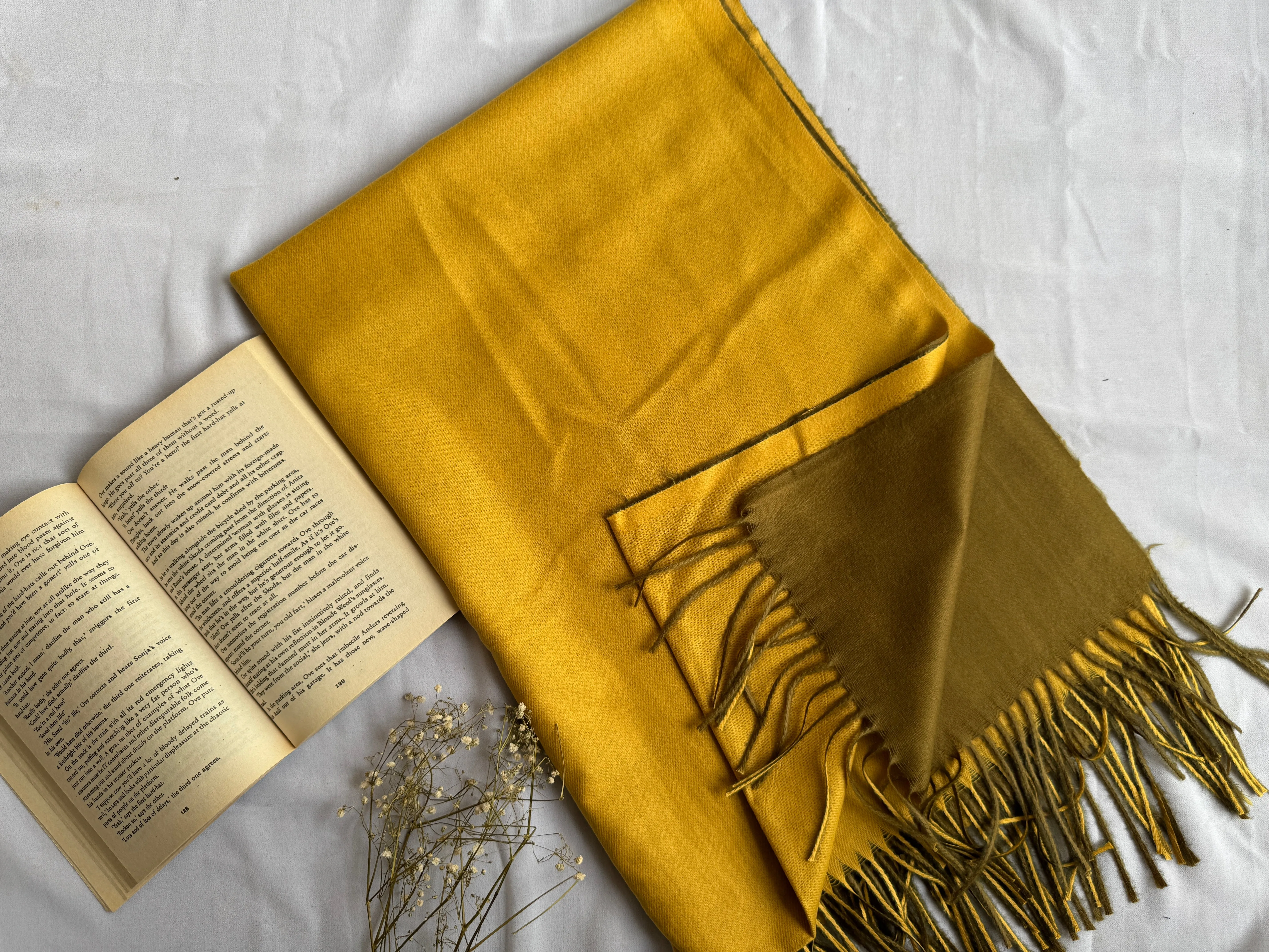 Reversible Woollen Pashmina- Mustard Olive