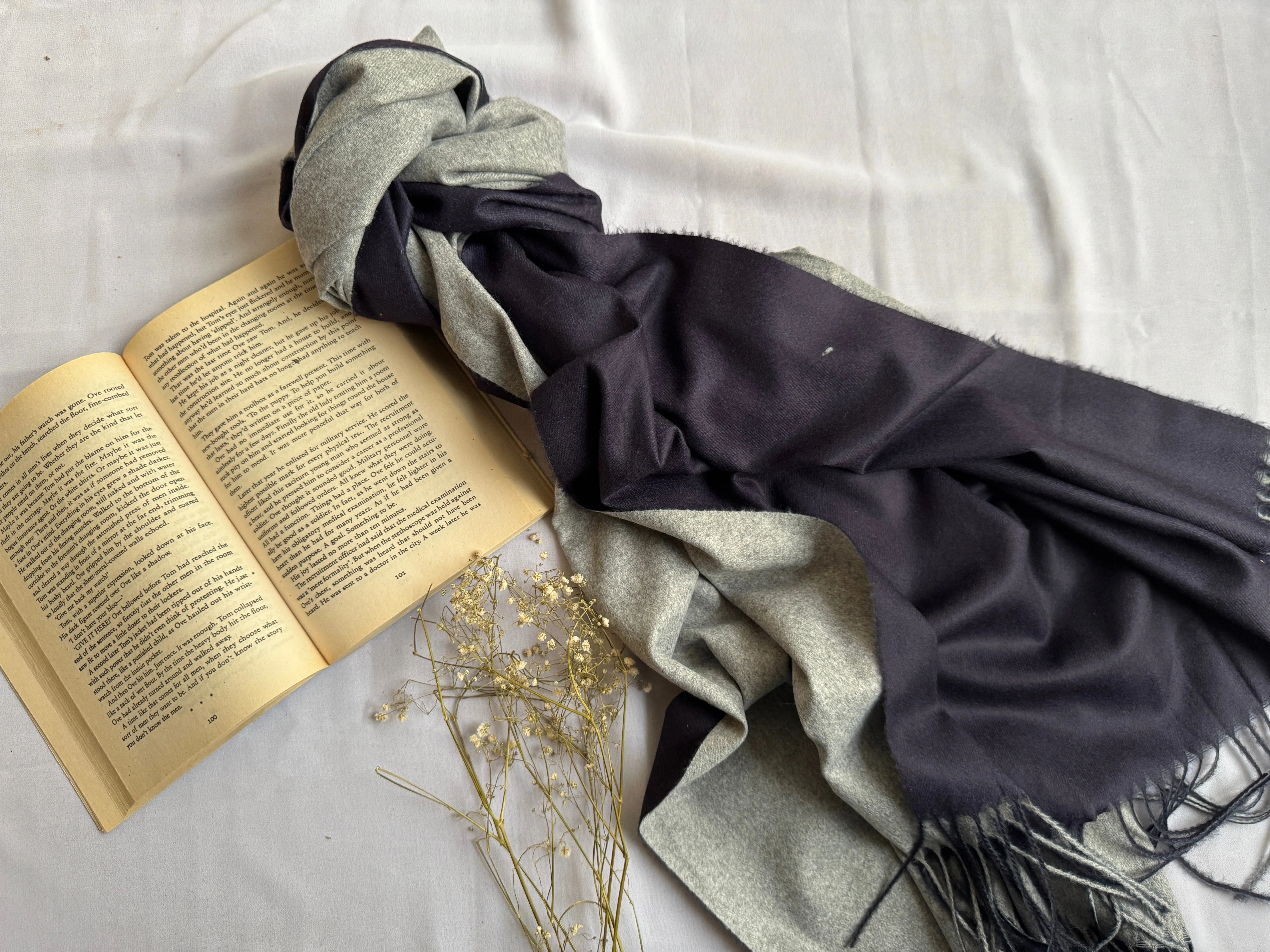 Reversible Woollen Pashmina- Oxford Blue Grey