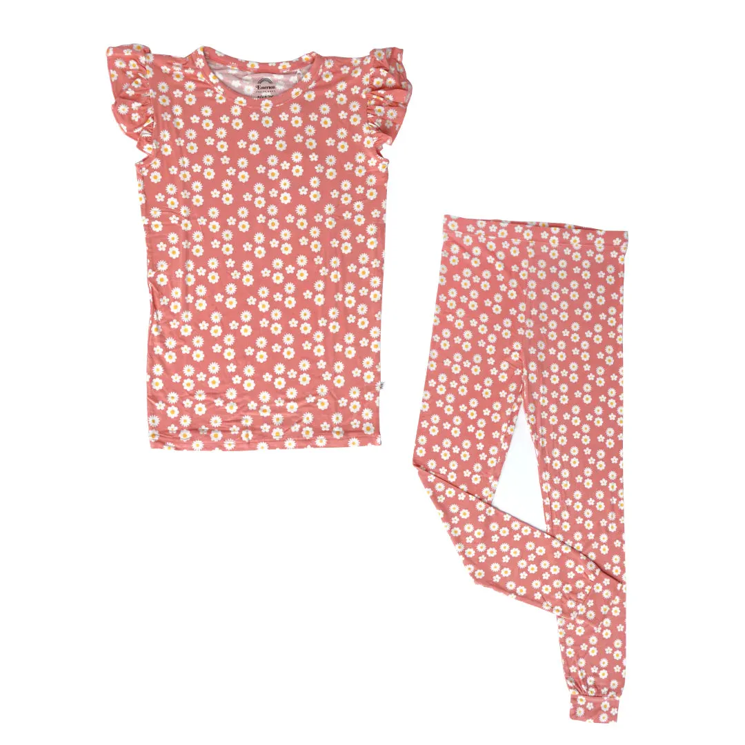 Rose Daisy Two-Piece Flutter Sleeve Bamboo Short Sleeve Kids Pajama Pants Set