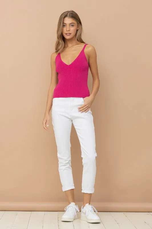 Simple Solid Knitted Sleeveless Sweater Fashion Cami Tank Top