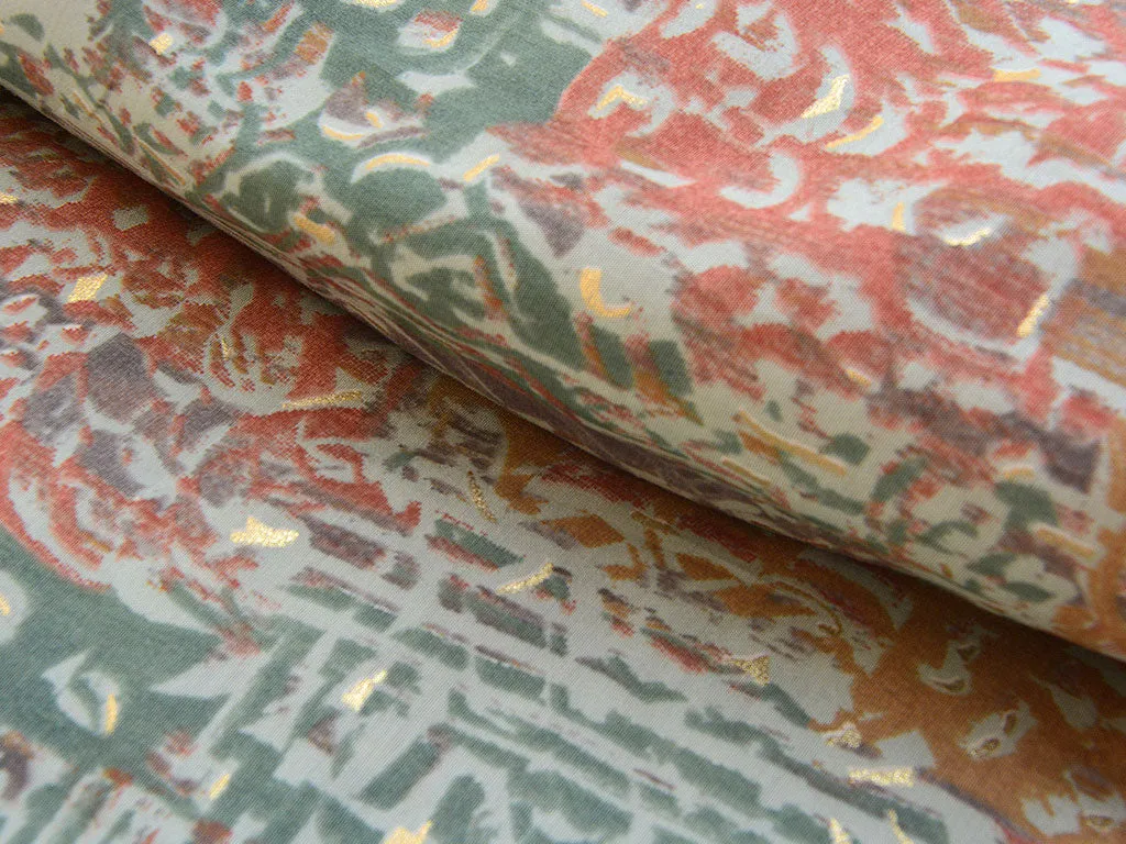 Teal & Yellow Abstract Printed Premium Modal Chanderi Silk Fabric