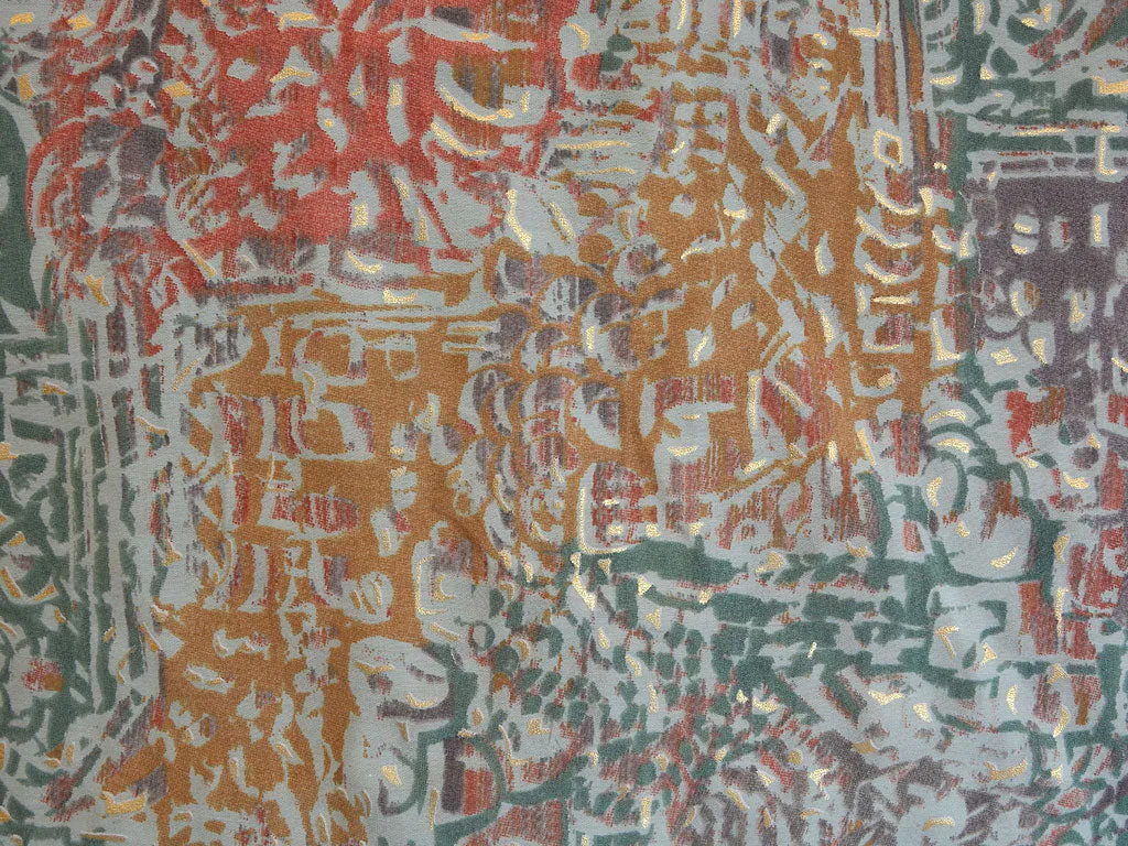 Teal & Yellow Abstract Printed Premium Modal Chanderi Silk Fabric
