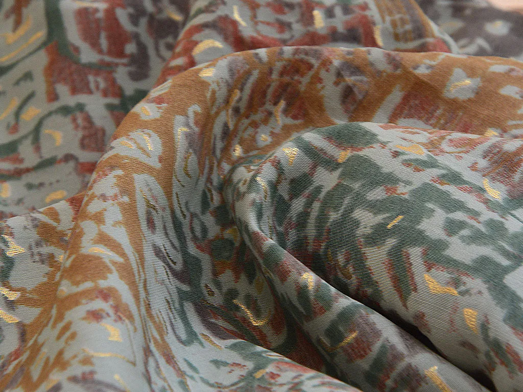 Teal & Yellow Abstract Printed Premium Modal Chanderi Silk Fabric