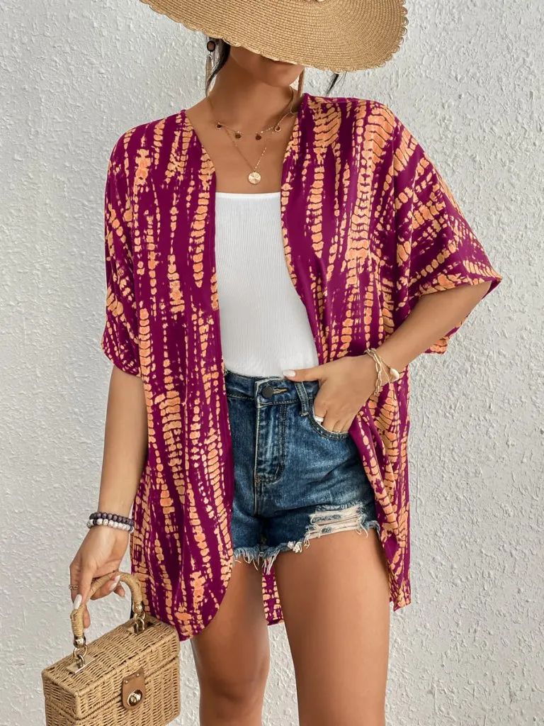 Tie Dye Short Sleeve Kimono Cardigan