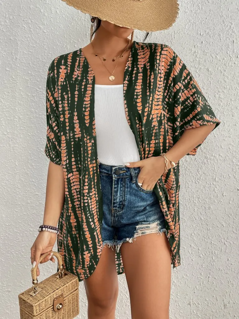 Tie Dye Short Sleeve Kimono Cardigan