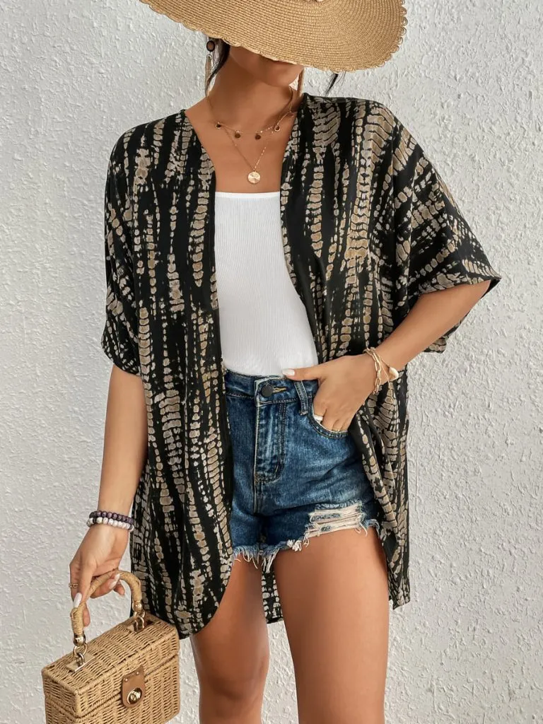 Tie Dye Short Sleeve Kimono Cardigan