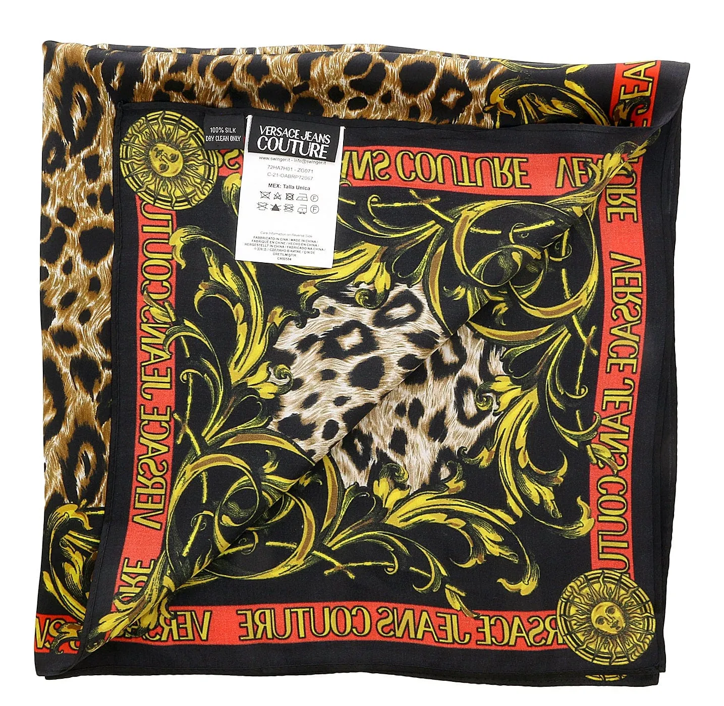 Versace Jeans Couture Animal Print Beige/Black Pure Silk Scarf