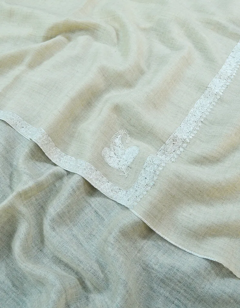 White Embroidery Pashmina Shawl 7342