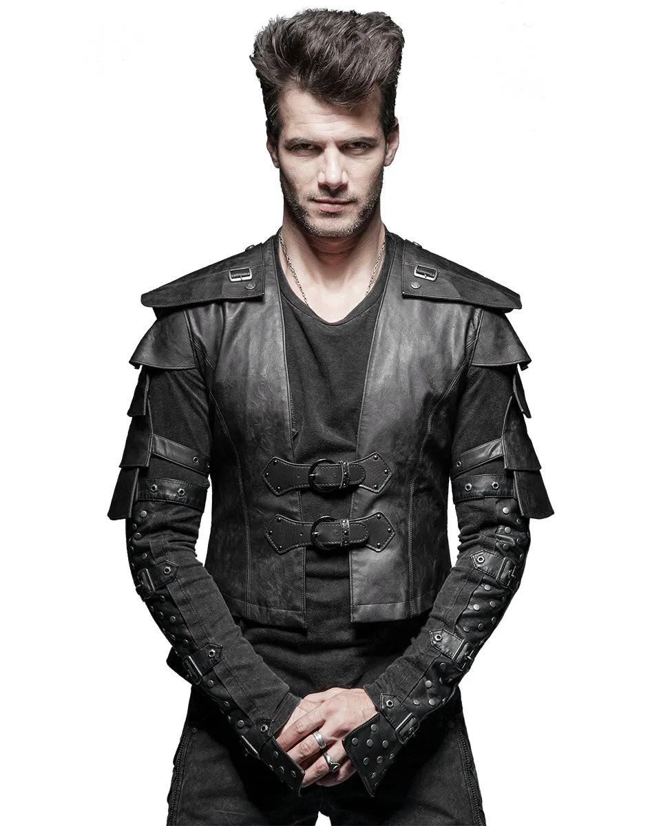 Y-632 Nightwatch Faux Leather Waistcoat Vest - Black